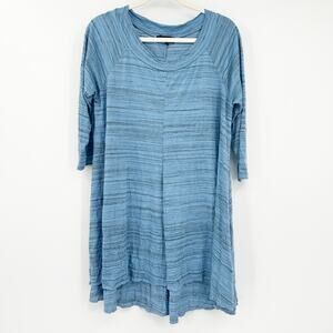 Comfy USA Womens Lounge Heathered Lagenlook 3/4 Sleeve Tunic Dress Size M Blue‎